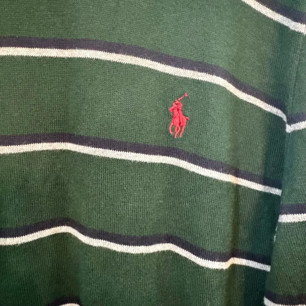 Polo Ralph Lauren Green Striped Pima Cotton Crewneck Sweater M